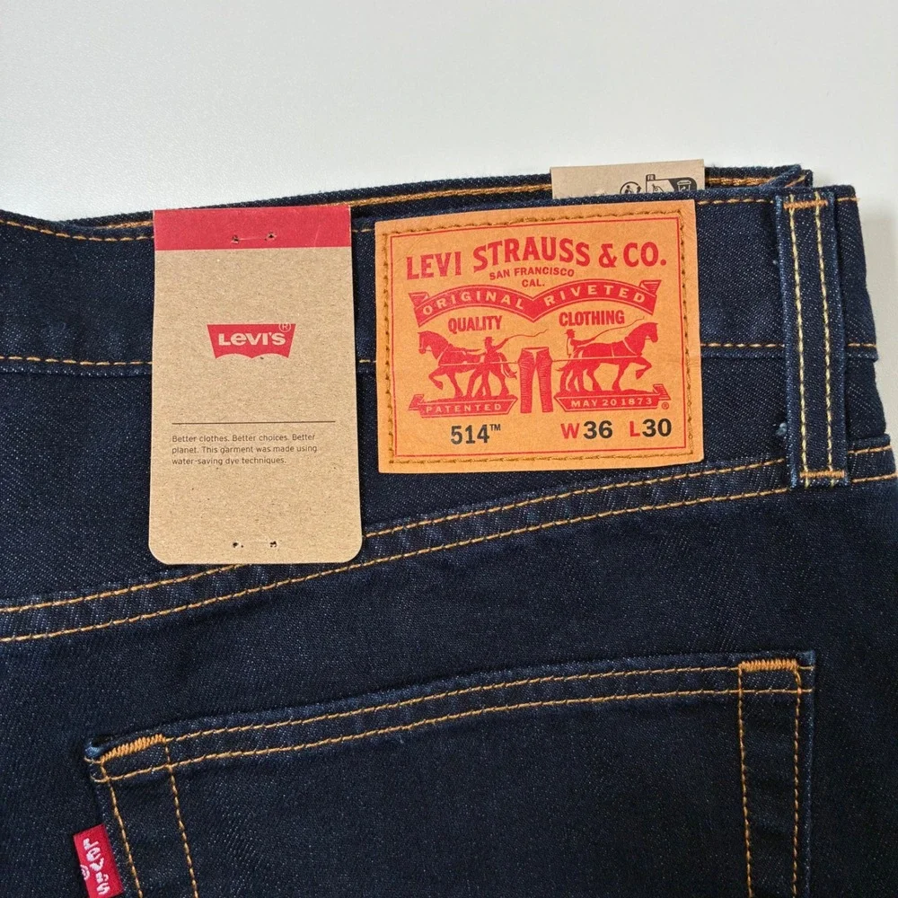 NEW Levi's 514 Straight Jeans 36x30 Dark Indigo Blue Denim USA Cowboy